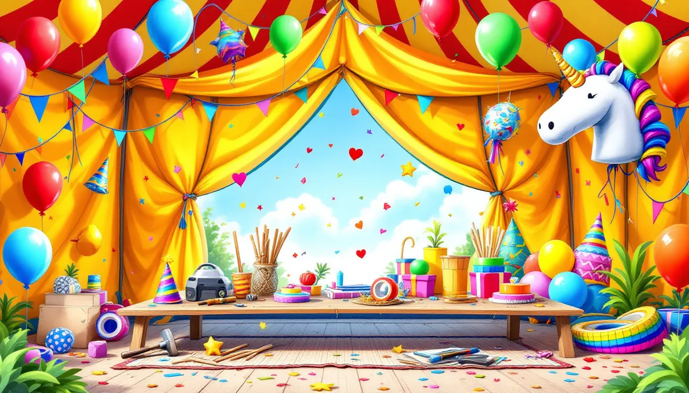 Essential tools and supplies for building a DIY party tent.