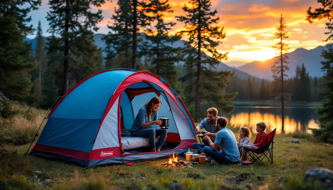 The Coleman Sundome 4-Person Tent displayed in a family camping setting.
