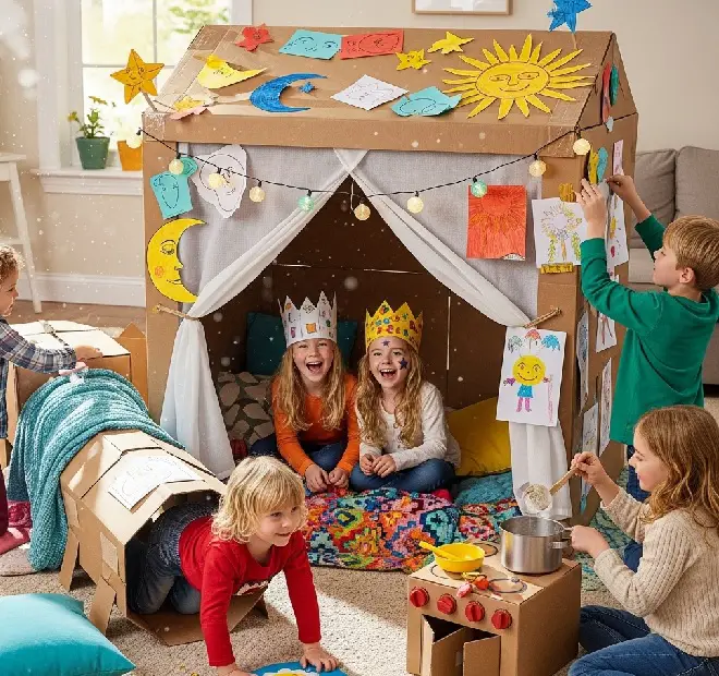DIY Themed Cardboard Box Fort