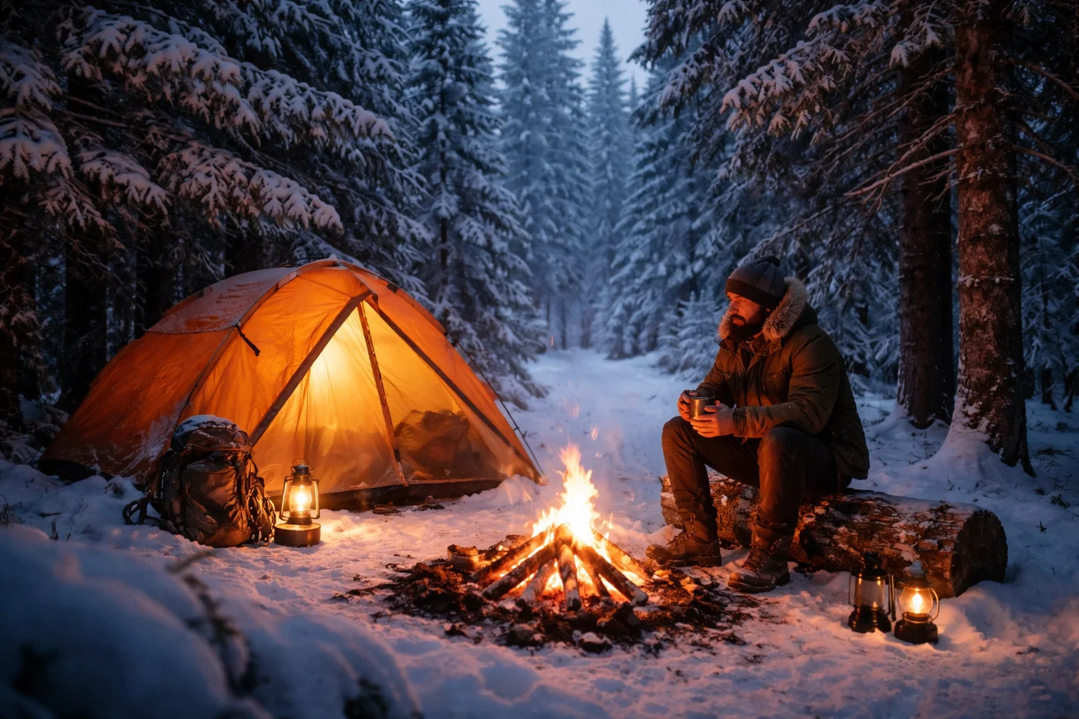 A man winter camping