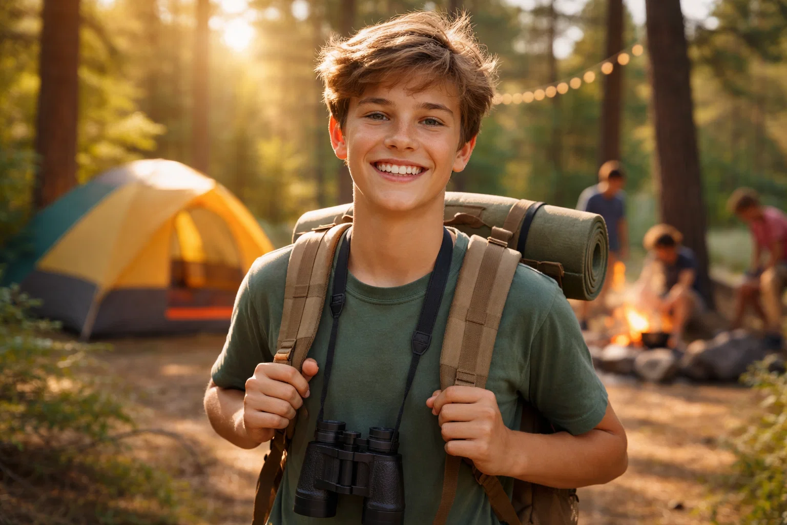 Beginner camping- A happy teenage camper 
