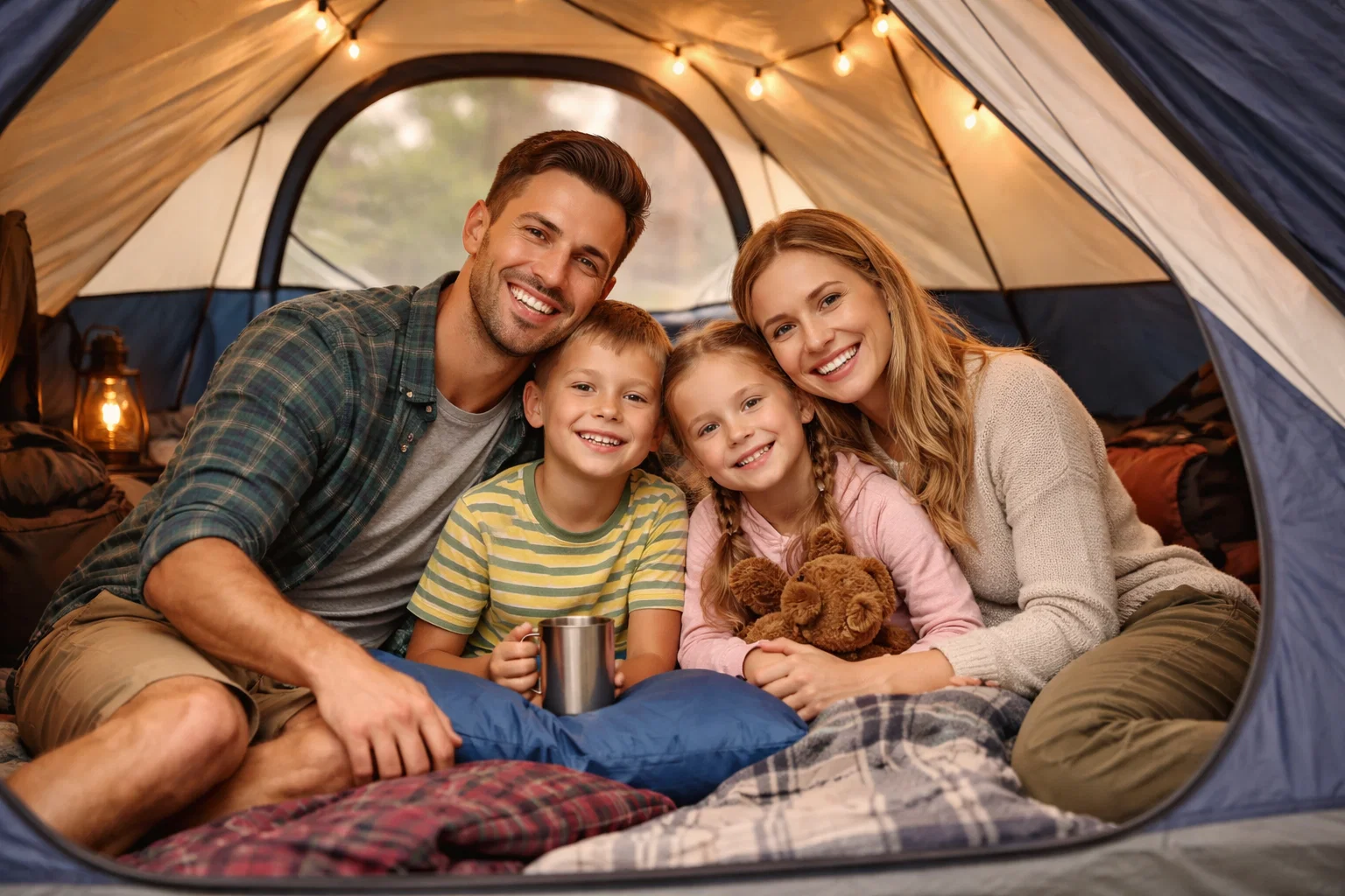 A family in a family tent 