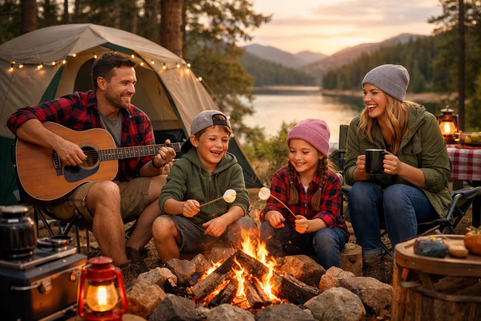 A family enjoying themselves whilst camping 