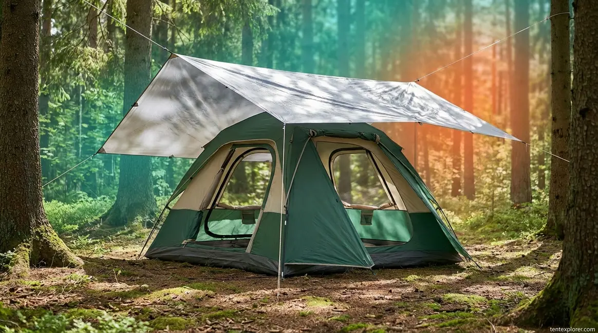 A well-ventilated camping tent set up in the shade demonstrating how to keep a tent cool