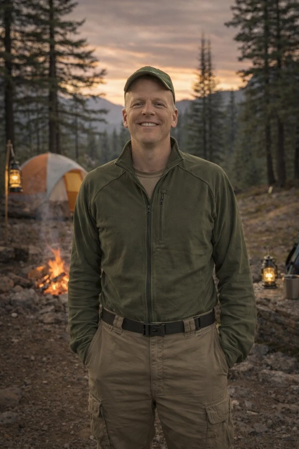 Dave King outdoors with camping gear