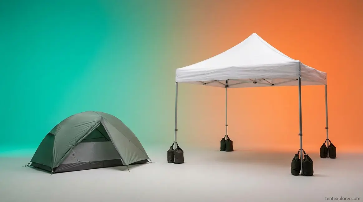 Tent weight guide comparing lightweight backpacking tents and heavy canopy ballasting requirements