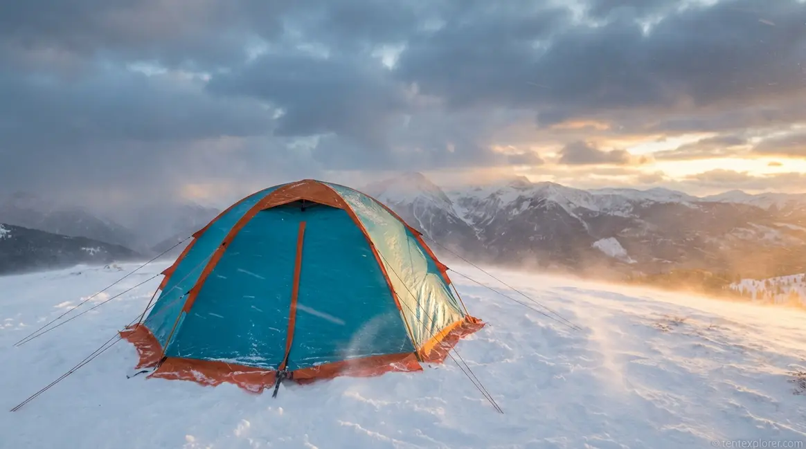 Four season tent pitched on a snowy alpine ridge demonstrating why choose a four season tent