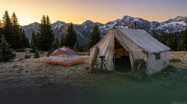 Best hunting tents comparison showing canvas base camp and ultralight backpacking shelters at mountain dawn