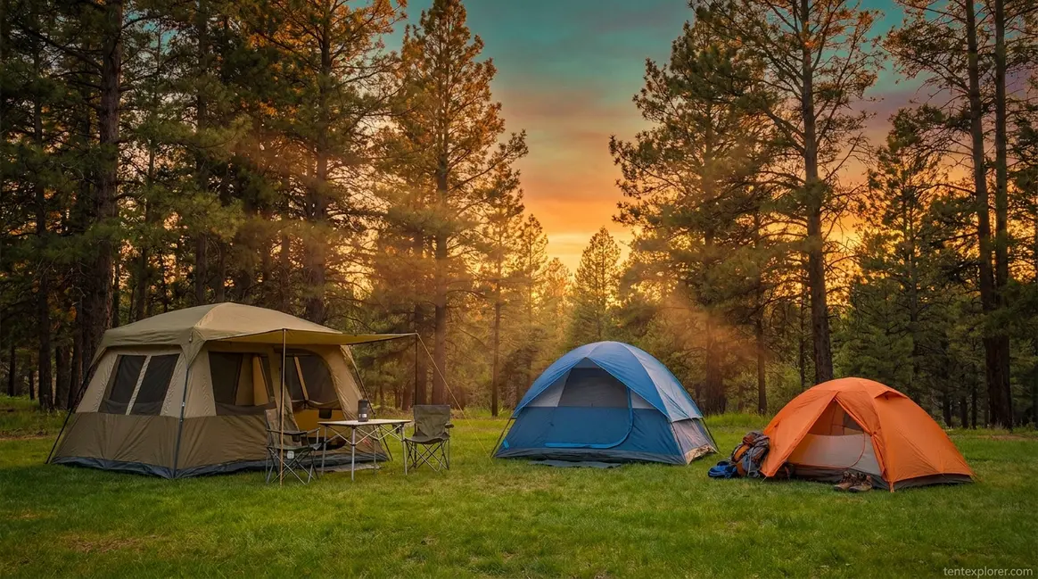 Best camping tents for every budget displayed at a family campsite in pine forest