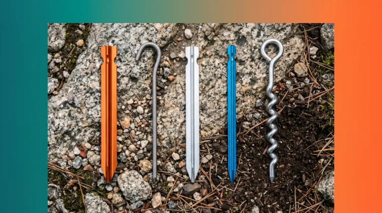 Best tent stakes for backpacking laid out flat — five stake types compared by shape and material