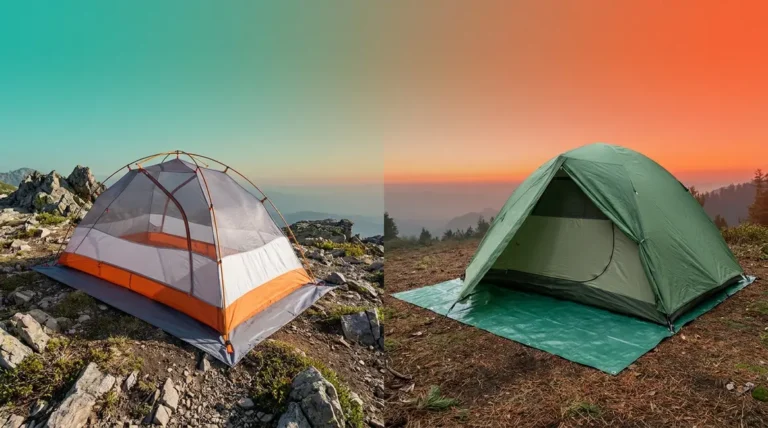 Tent footprint vs tarp side-by-side ground cover comparison at a campsite