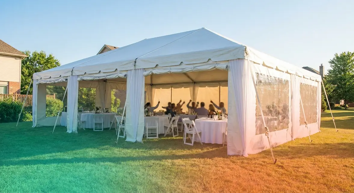Best outdoor party tent set up in a backyard for a summer garden party event