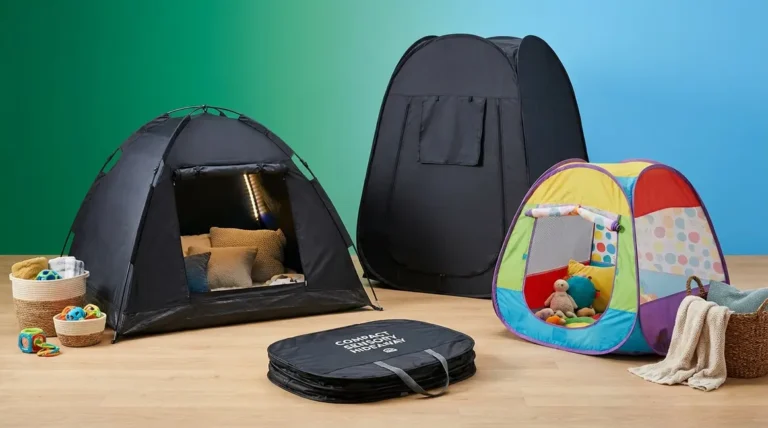 Best sensory tent for autism comparison showing four tent types on gradient background