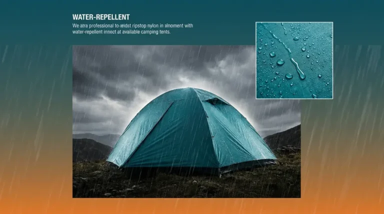Tent waterproof ratings explained — rain sheeting off a flysheet in a mountain rainstorm