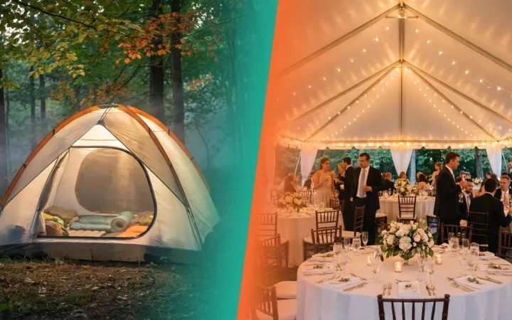 What is tent capacity guide showing camping tent and event tent side by side